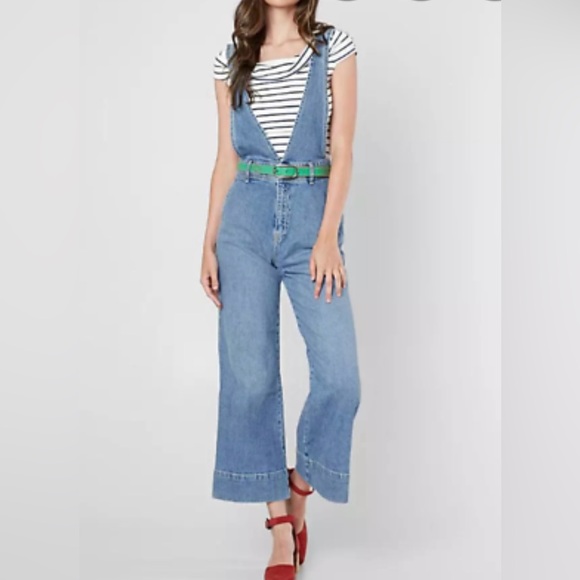 Free People Pants - Free People Light Blue Denim Wide-Leg Jumpsuit